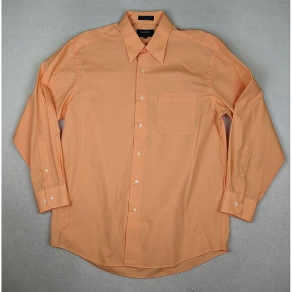PEEBLES - MEN'S ORANGE LONG SLEEVE BUTTON-UP DRESS SHIRT - M 15-15.5 X 32/33 - Picture 2 of 7
